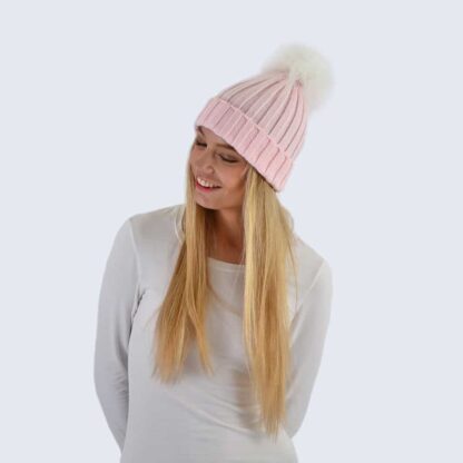 Candy Pink Hat with White Faux Fur Pom Pom