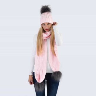 Candy Pink Set with Grey Faux Fur Pom Poms