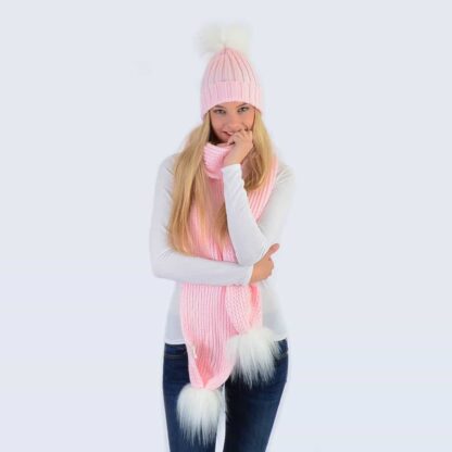 Candy Pink Set with White Faux Fur Pom Poms