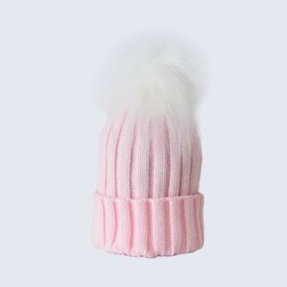 Candy Pink Hat with White Faux Fur Pom Pom