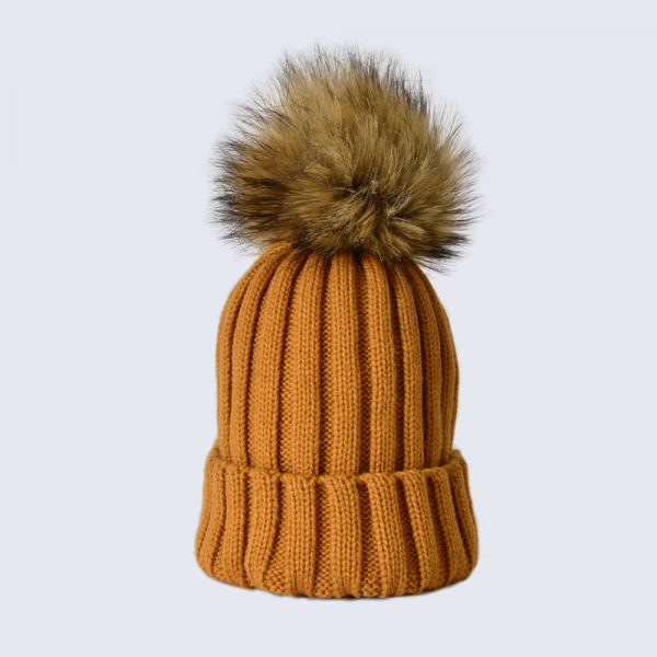 Caramel Hat with Brown Faux Fur Pom Pom » Amelia Jane London