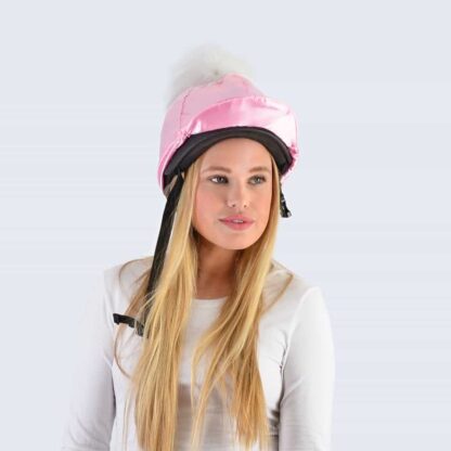 Candy Pink Hat Silk with White Faux Fur Pom Pom