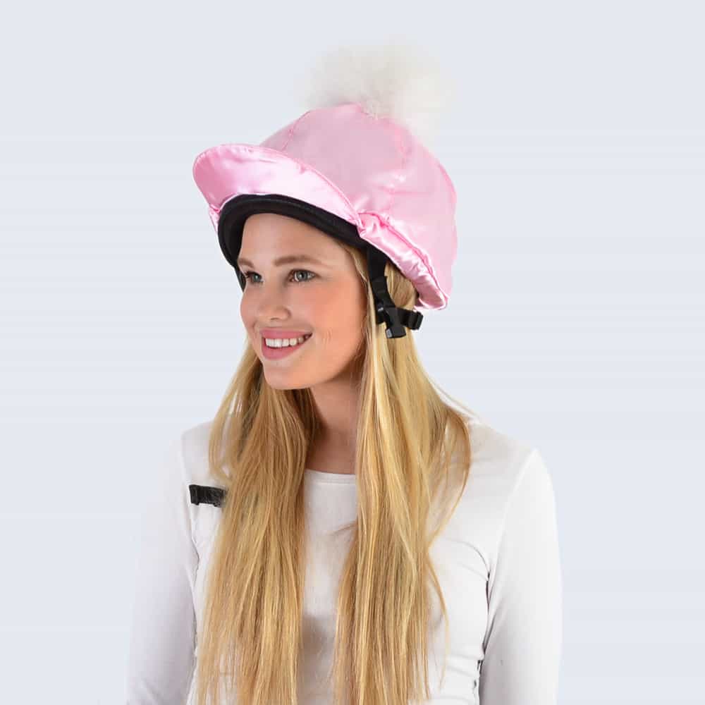 Candy Pink Hat Silk with White Fur Pom Pom