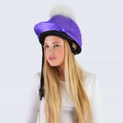 Purple Hat Silk with White Faux Fur Pom Pom