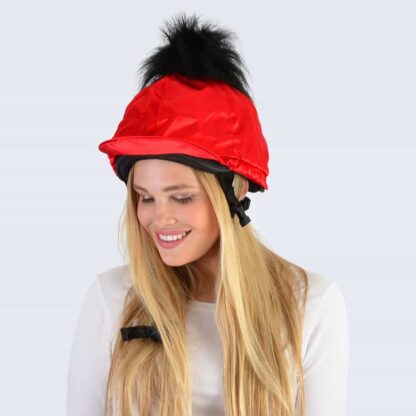 Scarlet Hat Silk with Black Faux Fur Pom Pom