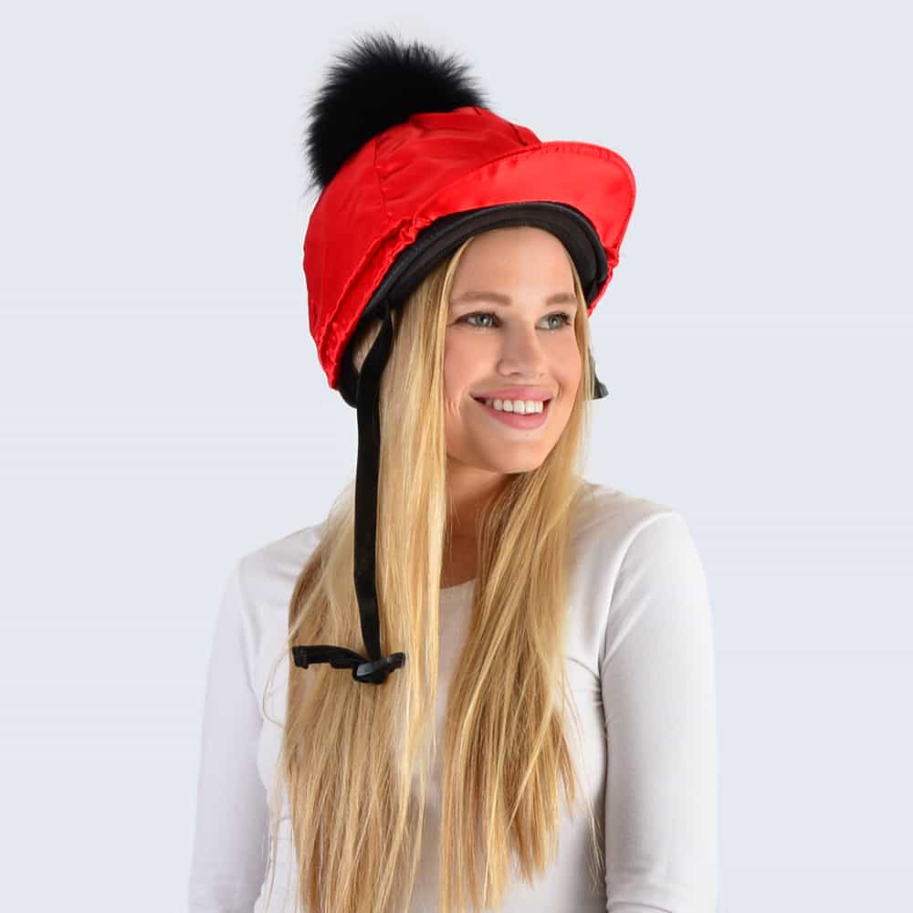 Scarlet Hat Silk with Black Fur Pom Pom