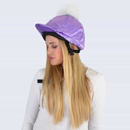 Lilac Hat Silk with White Faux Fur Pom Pom