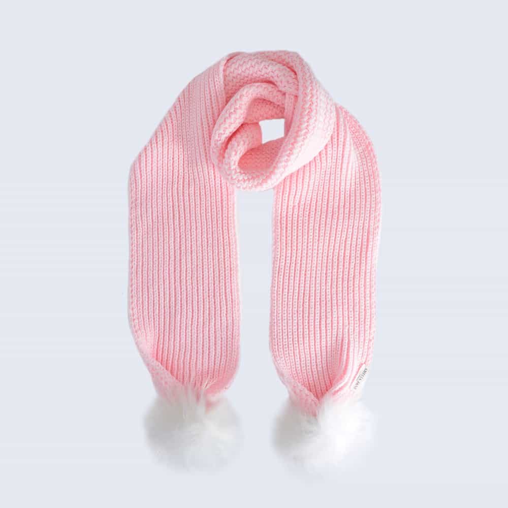 Candy Pink Scarf with White Faux Fur Pom Poms