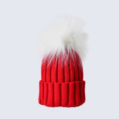 Scarlet Hat with White Faux Fur Pom Pom