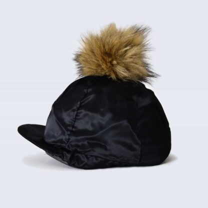Black Hat Silk with Brown Faux Fur Pom Pom