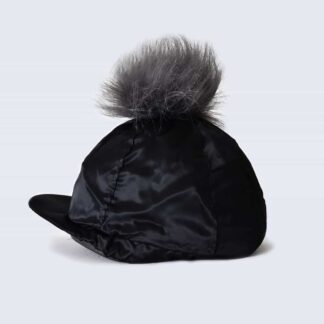Black Hat Silk with Grey Faux Fur Pom Pom
