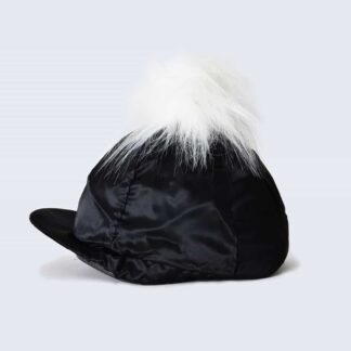 Black Hat Silk with White Faux Fur Pom Pom