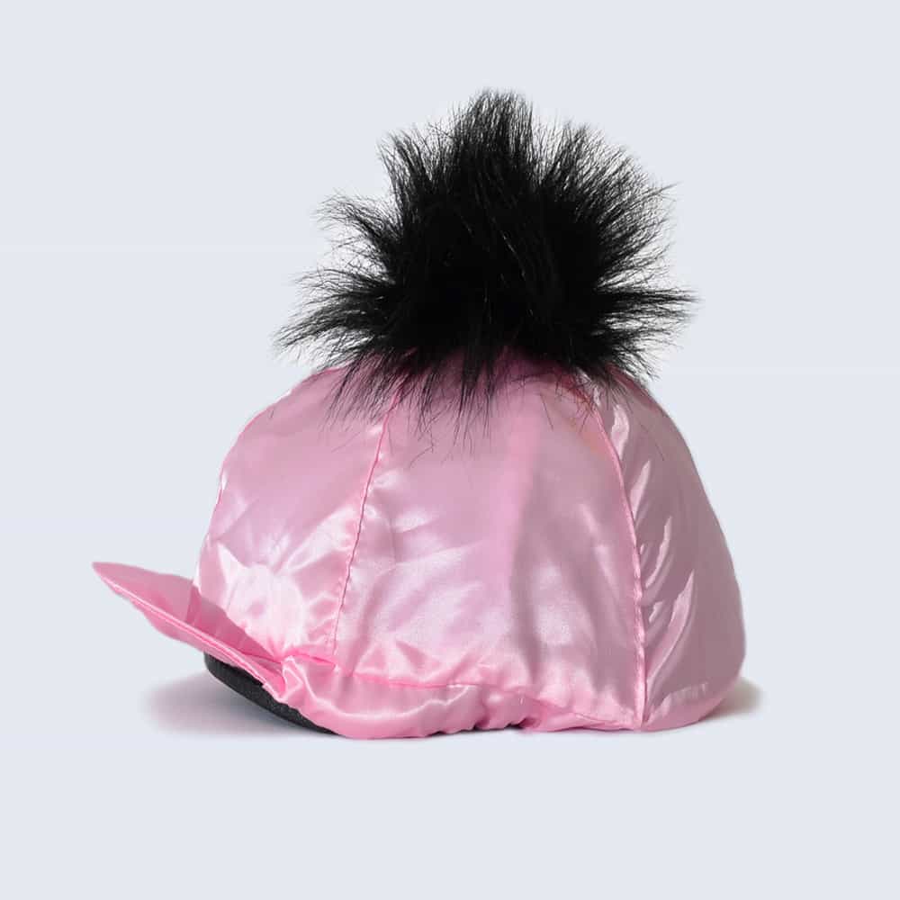 Candy Pink Hat Silk with Black Faux Fur Pom Pom