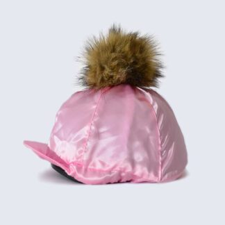 Candy Pink Hat Silk with Brown Faux Fur Pom Pom