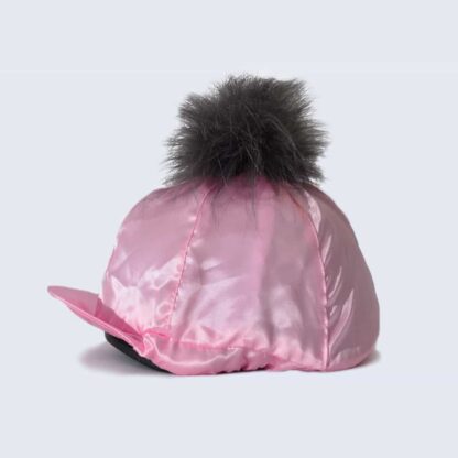 Candy Pink Hat Silk with Grey Faux Fur Pom Pom