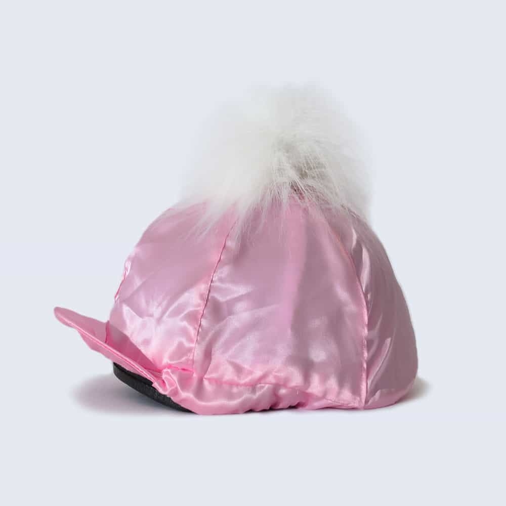 Candy Pink Hat Silk with White Faux Fur Pom Pom