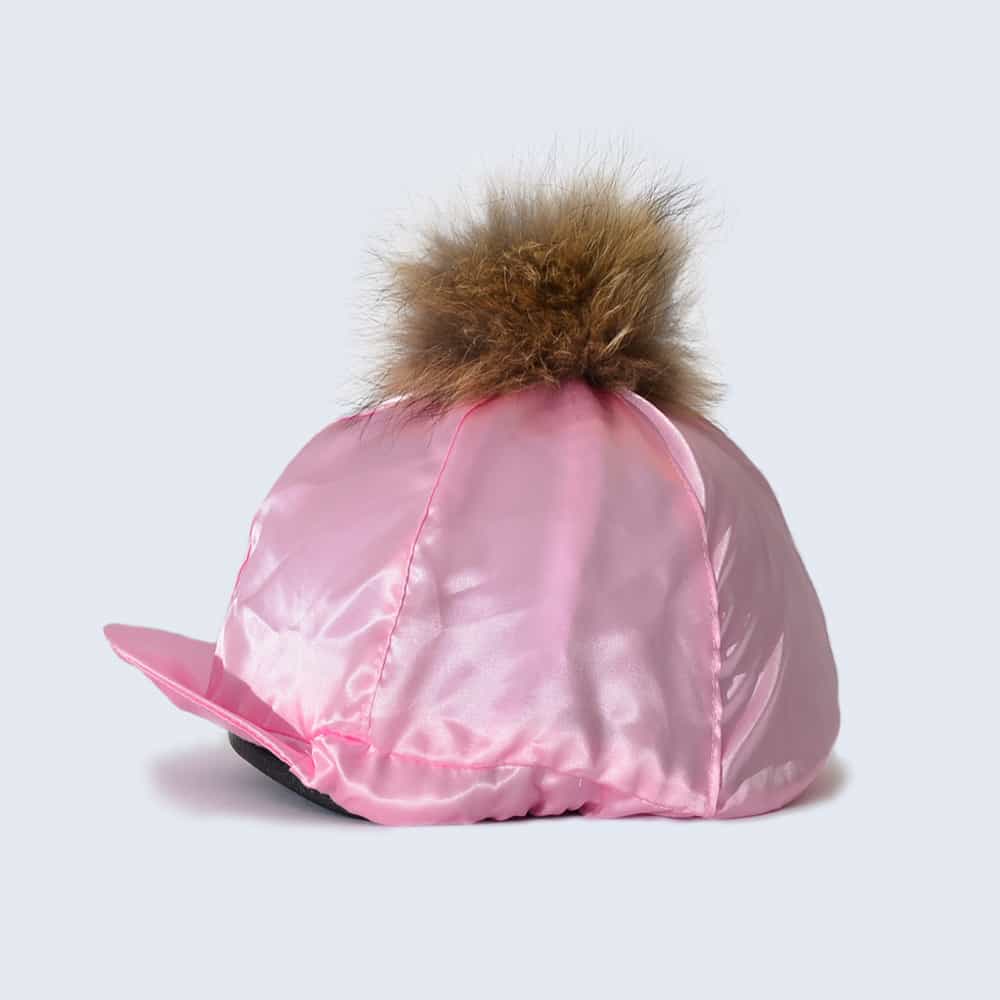 Candy Pink Hat Silk with Brown Fur Pom Pom