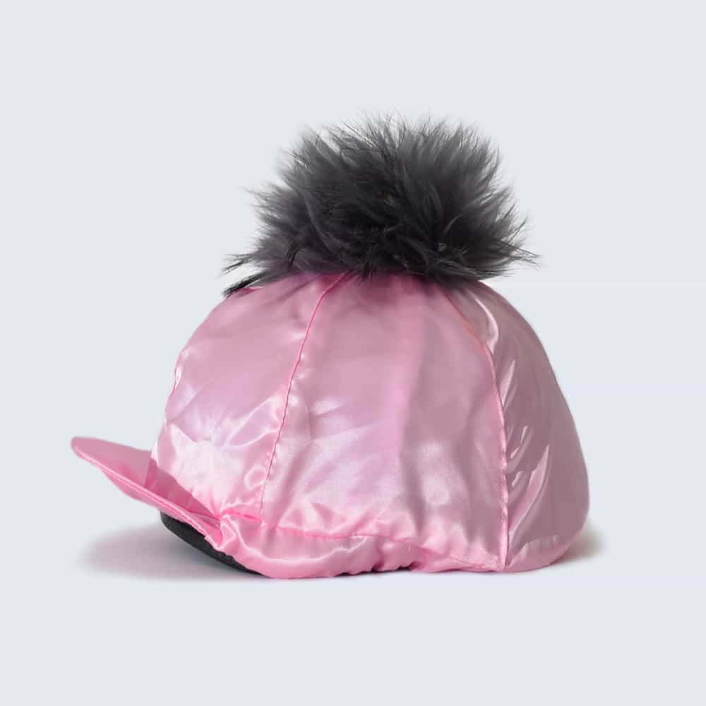 Candy Pink Hat Silk with Grey Fur Pom Pom