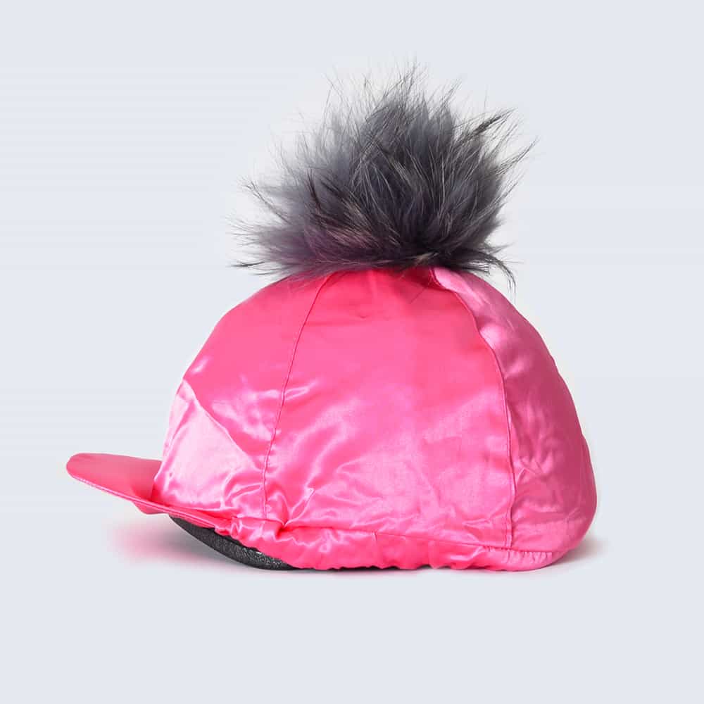 Riding Hat Silk Skull cap Cover BLACK DOUBLE HOT PINK STARS With OR w/o Pompom 