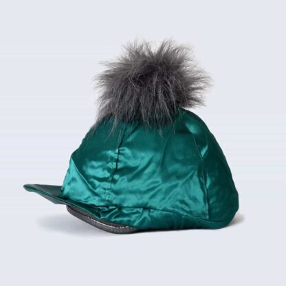 Emerald Hat Silk with Grey Faux Fur Pom Pom
