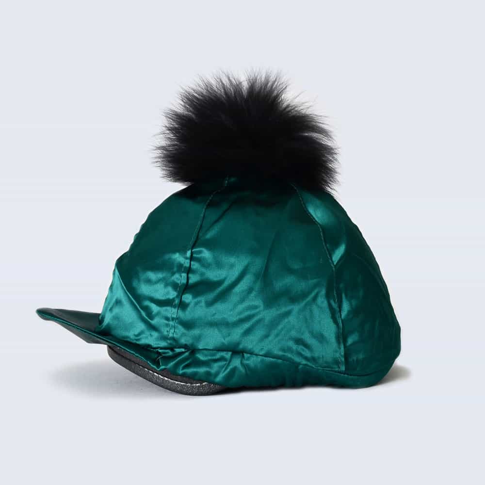 Emerald Hat Silk with Black Fur Pom Pom