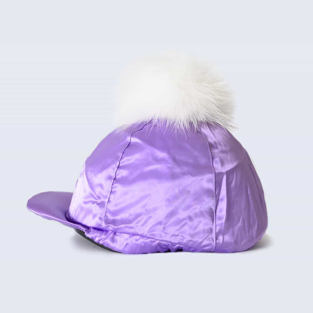 Lilac Hat Silk with White Fur Pom Pom