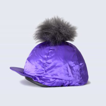 Purple Hat Silk with Grey Faux Fur Pom Pom
