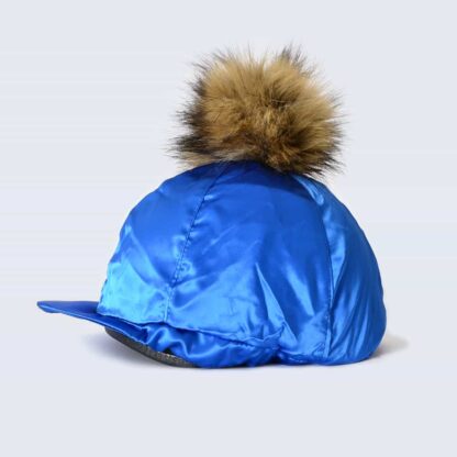 Royal Blue Hat Silk with Brown Faux Fur Pom Pom