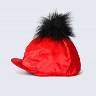 Scarlet Hat Silk with Black Faux Fur Pom Pom