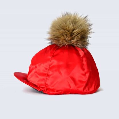 Scarlet Hat Silk with Brown Faux Fur Pom Pom