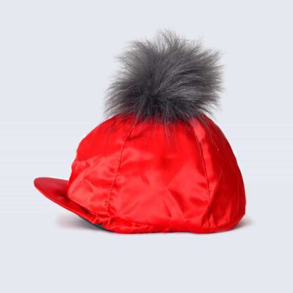 Scarlet Hat Silk with Grey Faux Fur Pom Pom