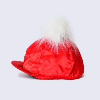 Scarlet Hat Silk with White Faux Fur Pom Pom