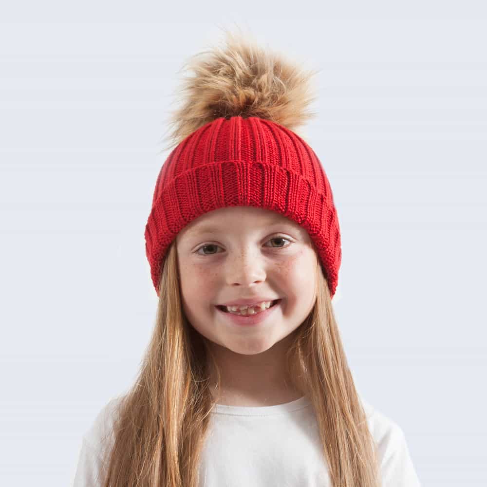 Tiny Tots Merino Wool Faux Fur Pom Pom Hat Advent Red