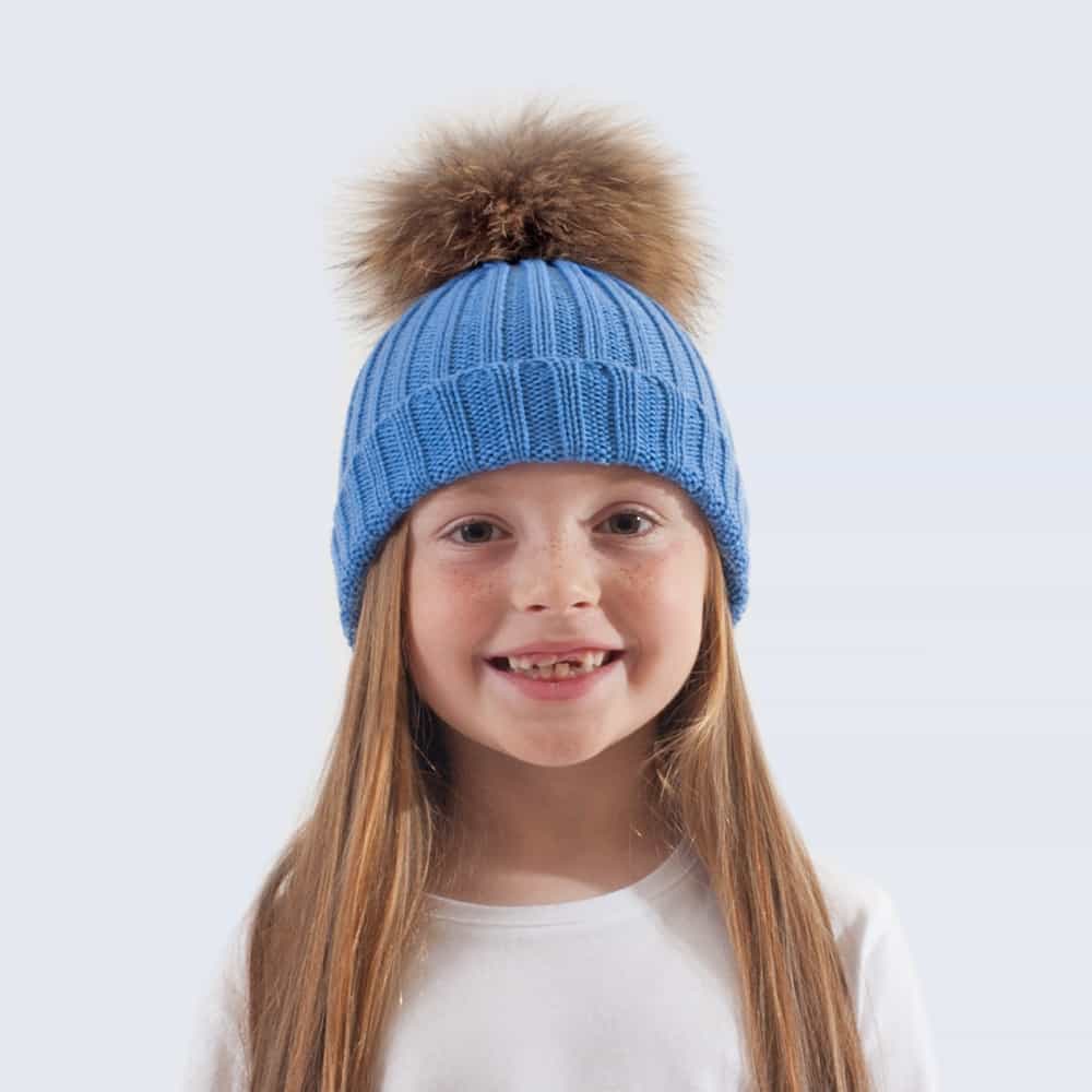 Tiny Tots Merino Wool Fur Pom Pom Hat Alice Blue