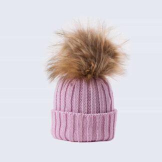 Tiny Tots Merino Wool Faux Fur Pom Pom Hat Lilac Sky