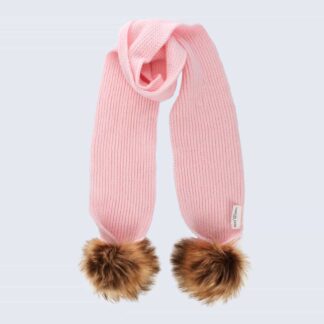 Tiny Tots Candy Pink Scarf with Brown Faux Fur Pom Poms