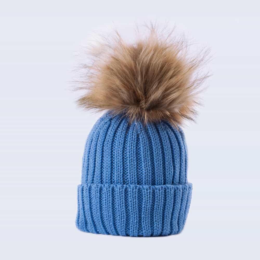 Tiny Tots Merino Wool Faux Fur Pom Pom Hat Alice Blue
