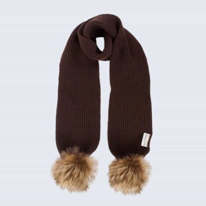 Tiny Tots Chocolate Scarf with Brown Faux Fur Pom Poms