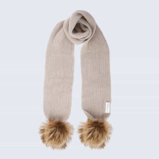 Tiny Tots Oatmeal Scarf with Brown Faux Fur Pom Poms