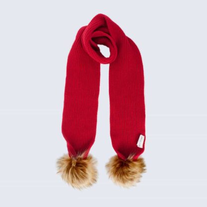 Tiny Tots Scarlet Scarf with Brown Faux Fur Pom Poms