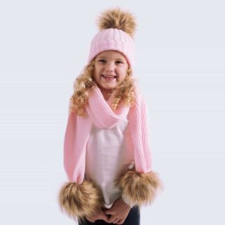 Tiny Tots Candy Pink Set with Faux Brown Fur Pom Poms