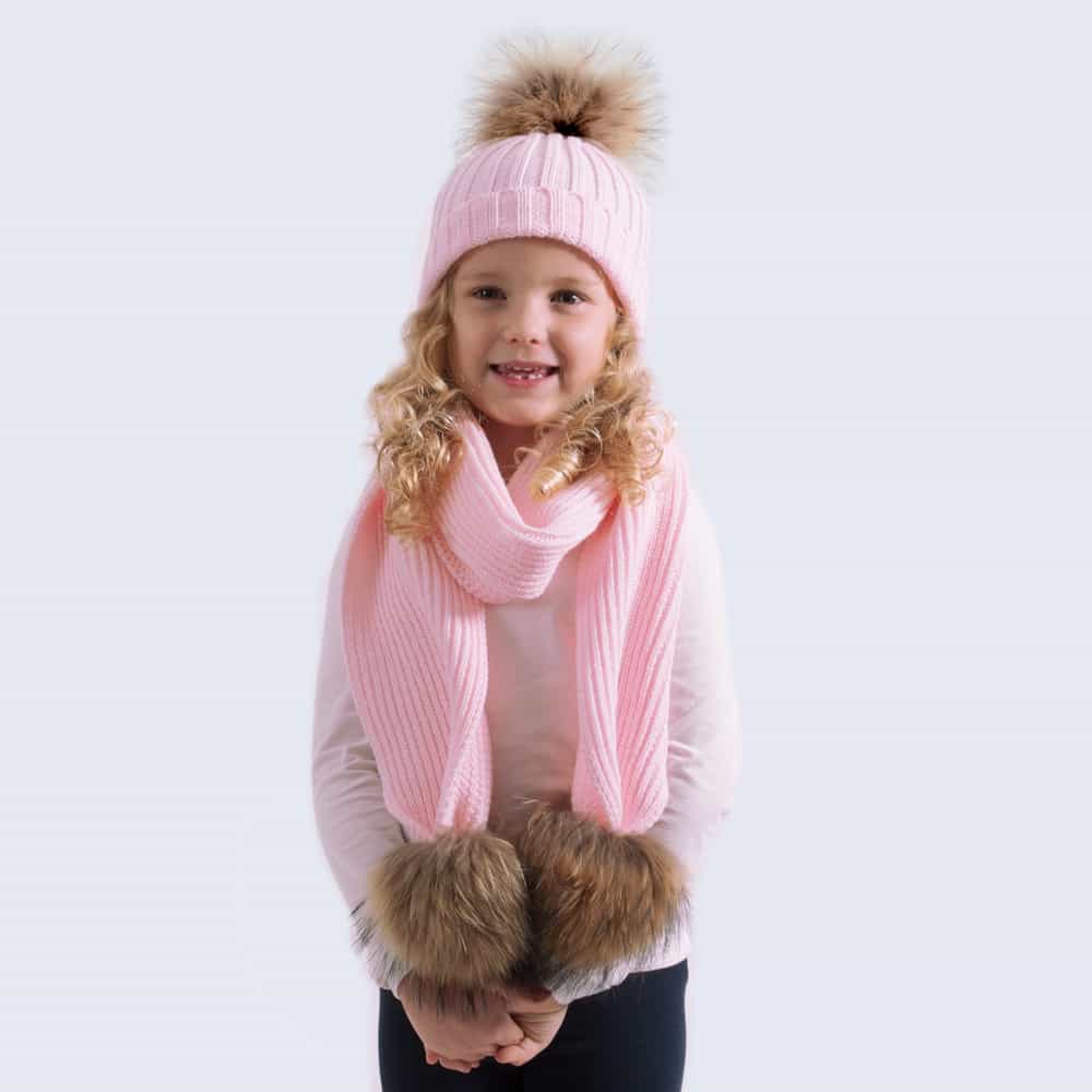 Tiny Tots Candy Pink Set with Brown Fur Pom Poms