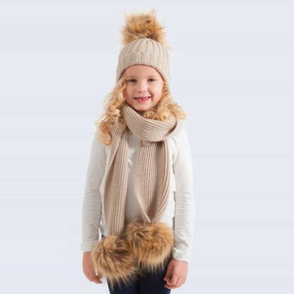 Tiny Tots Oatmeal Set with Faux Brown Fur Pom Poms