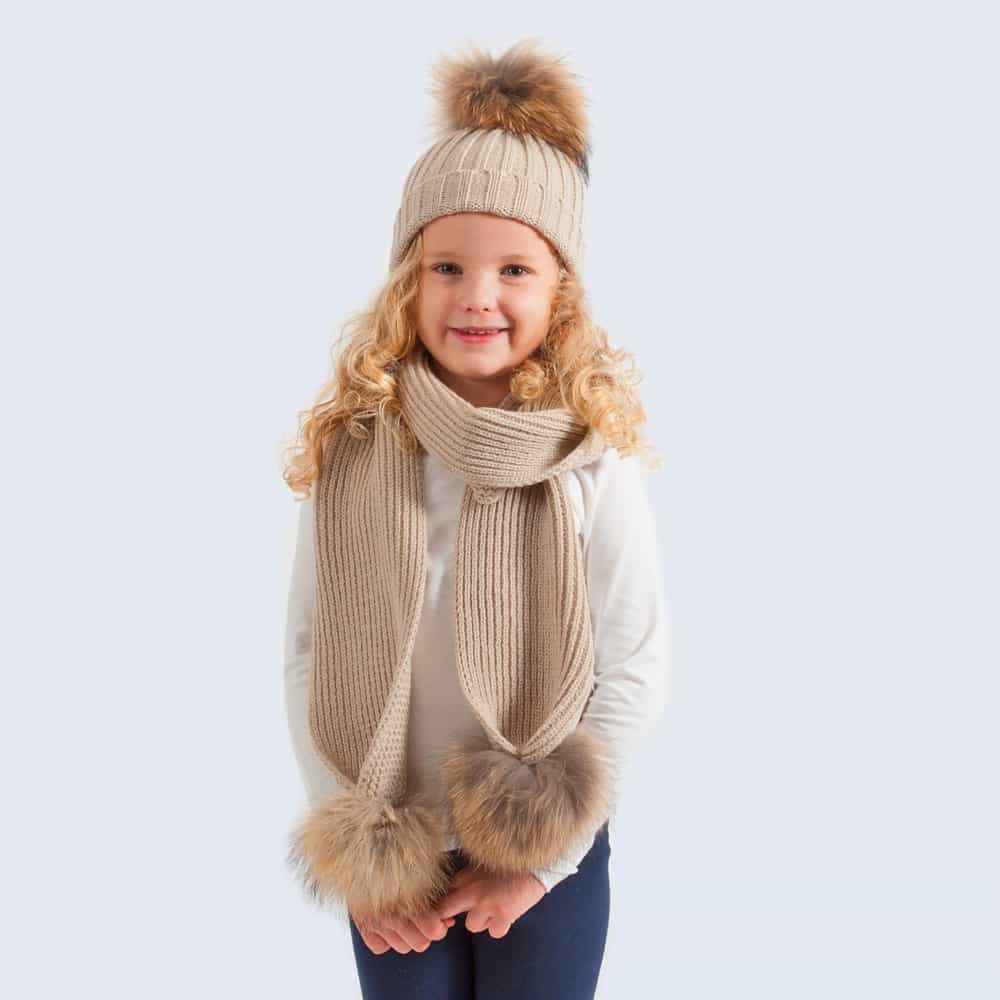 Tiny Tots Oatmeal Set with Brown Fur Pom Poms