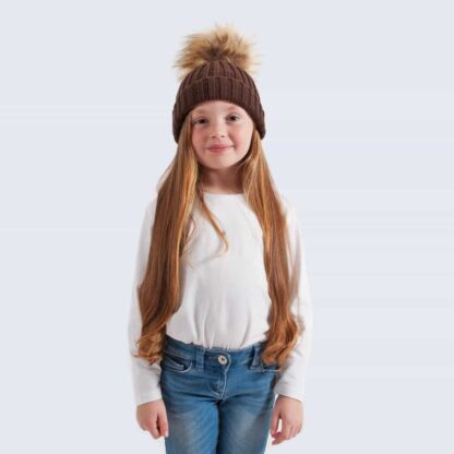 Chocolate Tiny Tots Hat with Brown Faux Fur Pom Pom